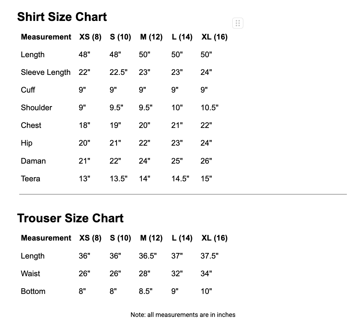 Rangleher size guide chart